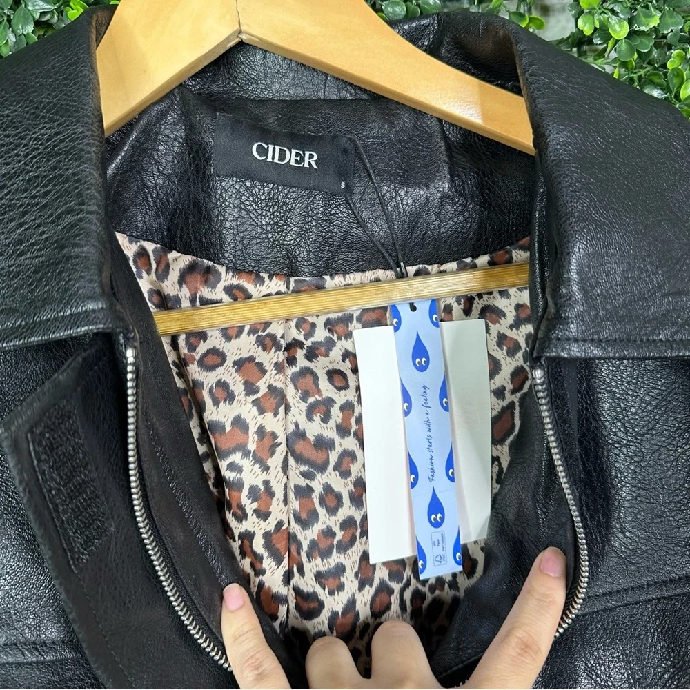 Nwt faux leather Cider Classic Black‎ Leather moto Jacket